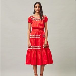 NWT Tory Burch Embroided Peasant dress Red size S